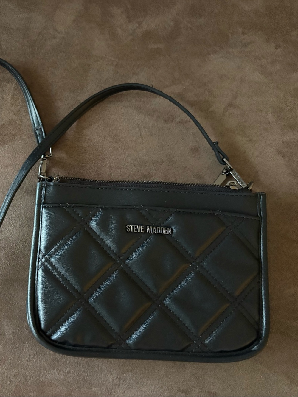 Steve Madden Black Quilted Crossbody Bag with Adjustable Strap